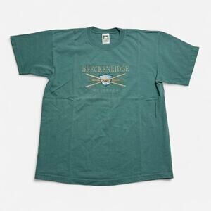 Breckenridge Colorado Graphic T Shirt Green Large Cotton Ski Tee